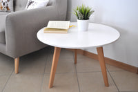 Tavolino rotondo da salotto mod. Oliver con top bianco in mdf e piedi in legno TS08OLPL