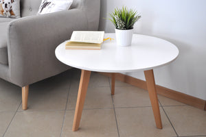 Tavolino rotondo da salotto mod. Oliver con top bianco in mdf e piedi in legno TS08OLPL