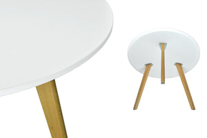 Tavolino rotondo da salotto mod. Oliver con top bianco in mdf e piedi in legno TS08OLPL