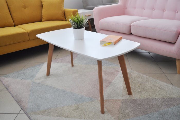 Tavolino da salotto mod. Pegaso con top bianco in mdf e piedi in legno TS08PEPL