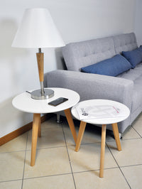 Tavolini da salotto con top bianco in mdf e piedi in legno - Twins - TS08TWPL