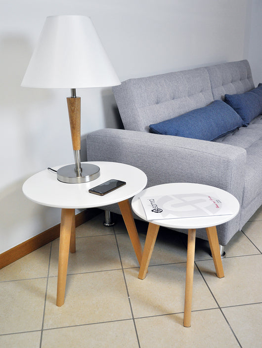 Tavolini da salotto con top bianco in mdf e piedi in legno - Twins - TS08TWPL