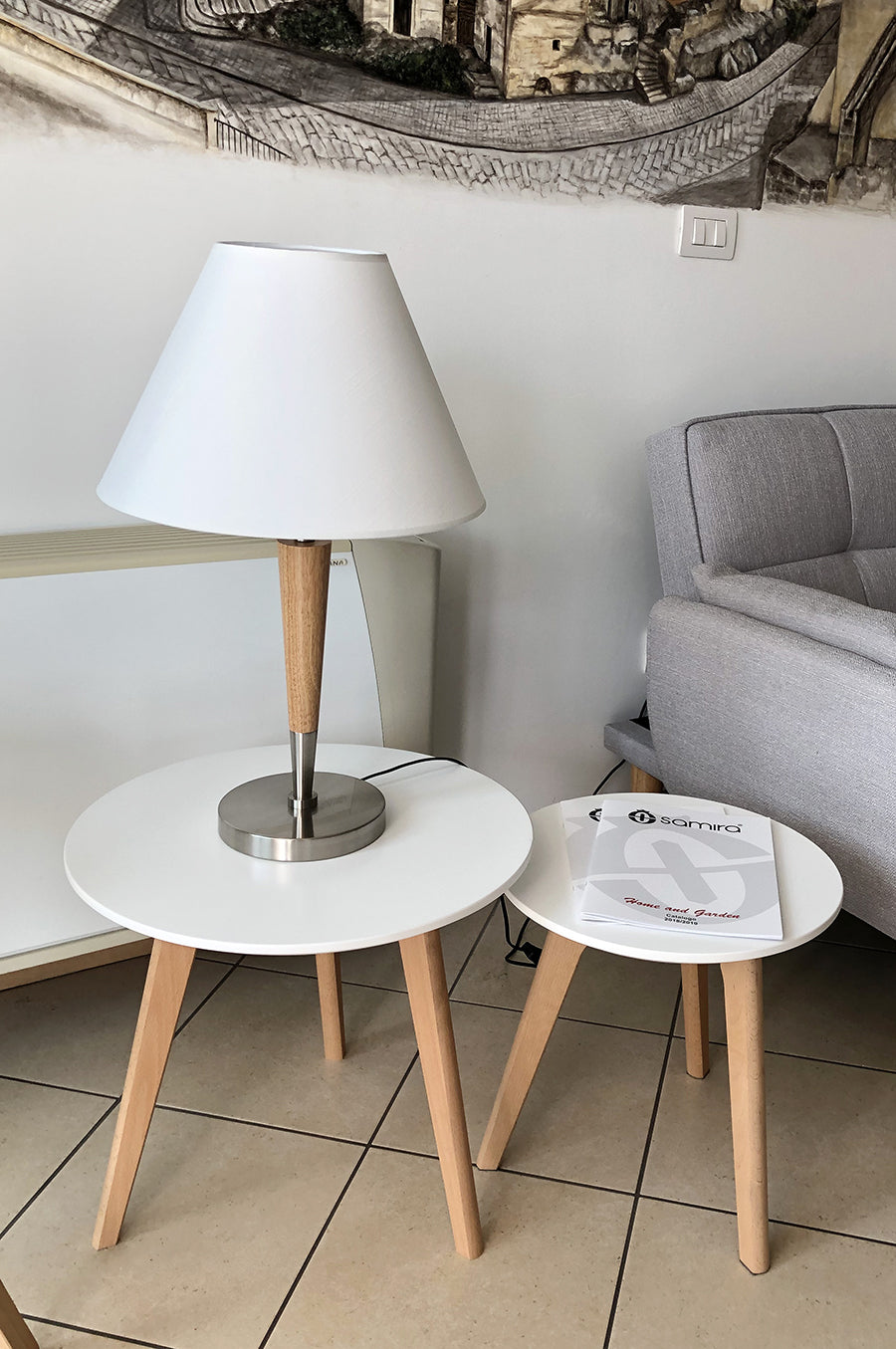 Tavolini da salotto con top bianco in mdf e piedi in legno - Twins - TS08TWPL