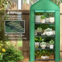 Serra per Piante a 4 Ripiani con Porta Avvolgibile, in Metallo e PE, 69x49x158 cm, Verde Scuro