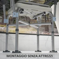 Sedia Doccia ad Altezza Regolabile con Braccioli e Cuscino Rimovibile 53.5x52x80-90 cm, Bianca