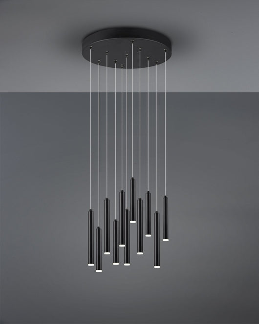 TUBULAR SOSPENSIONE LED 30,8W 3850lm, 3000K ROTONDA 11 TUBI NERA DIMMERABILE CON INTERRUTTORE D. 2,2 D. 40CM