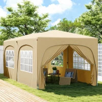 Gazebo Pieghevole 3 x 6m Pop Up, UPF50+ Altezza Regolabile, con Borsa per il Trasporto e Sacchi di Sabbia, Color Sabbia