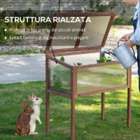 Mini Serra da Giardino Rialzata in Legno e Policarbonato con Tetto Apribile, 90x50x93cm