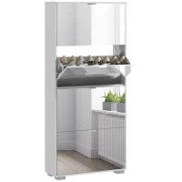 Scarpiera Salvaspazio Slim con Specchio e 4 Cassetti per 24 Paia di Scarpe, 76x26x178cm, Bianco