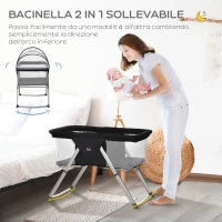 Culla da Campeggio 2 in 1 Pieghevole con Lettino a Dondolo e Zanzariera Età 0-6 Mesi, 59x55x67-69 cm, Nero
