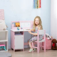 Set Tavolo e Sedie per Bambini 5+ Anni in Legno con Banco Scuola e Sedia Bianco e Rosa