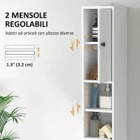 Colonna Bagno Salvaspazio con 2 Armadietti, 3 Ripiani Aperti e Cassetto, in Legno, 20x20x178 cm, Bianco