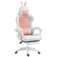 Sedia Gaming Ergonomica con Orecchie, Poggiapiedi Estraibile, Cuscino Lombare e Poggiatesta, Rosa