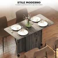 Tavolo a Ribalta a 6 Rotelle con 2 Cassetti e Armadietto ad Ante, in Legno, 120x60x76.5 cm, Grigio