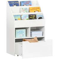 Scaffale per bambini con cassetto, scaffale per libri con ripiani, 60 x 29,9 x 90 cm, Bianco