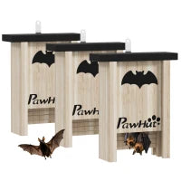 Set di 3 Casette per Pipistrelli Bat Box in Legno di Abete, 18x6x22.5 cm, Colore Legno