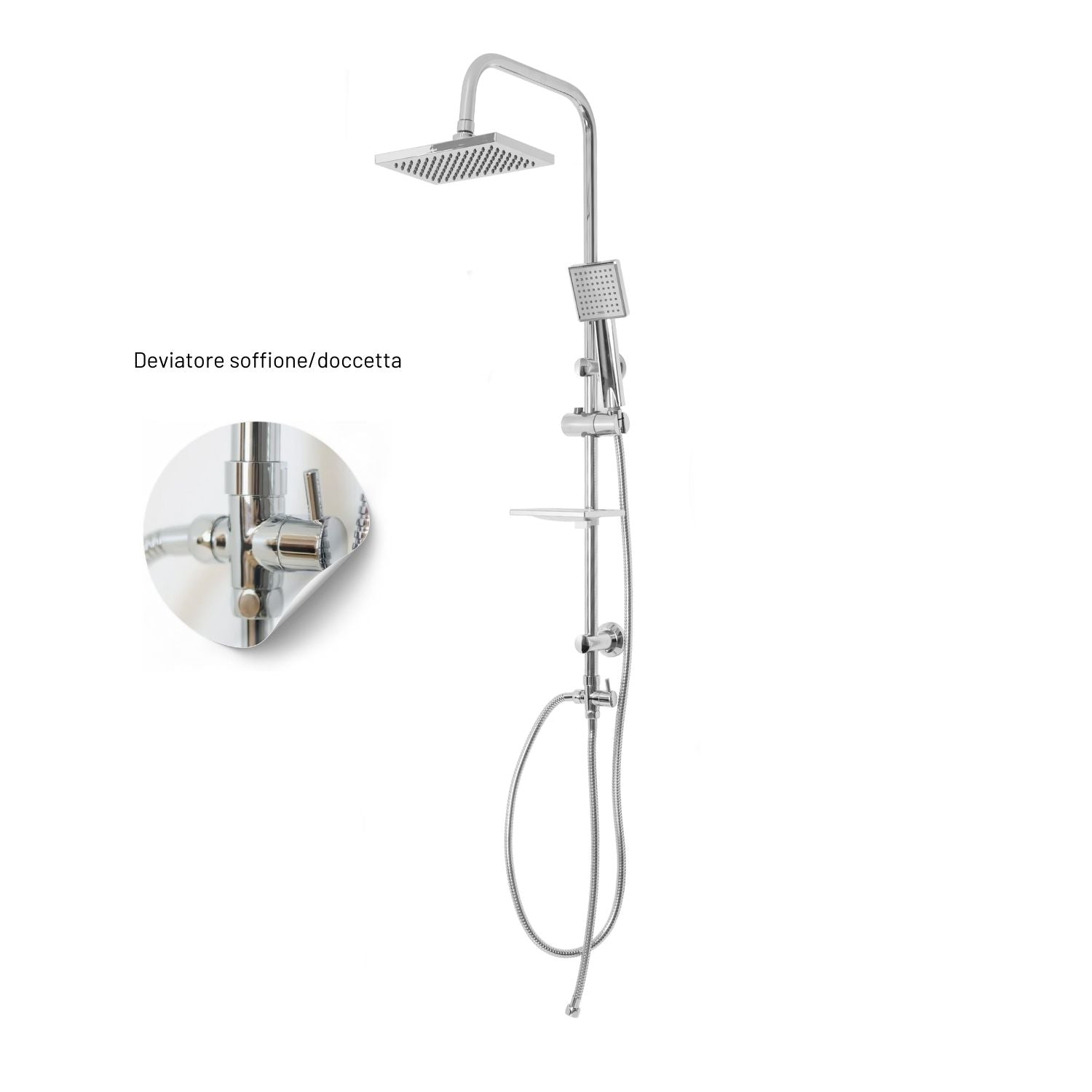 Colonna doccia attrezzata luna ottone cromato soffione e doccetta quadrati *** materiale staffe a parete ottone, pezzi 1