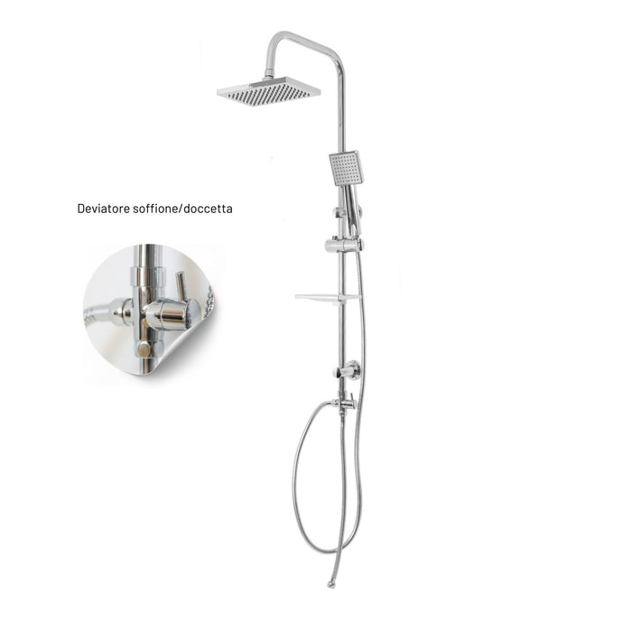 Colonna doccia attrezzata luna ottone cromato soffione e doccetta quadrati *** materiale staffe a parete ottone, pezzi 1