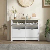 Armadio Portascarpe 4 Ante Ribaltabili 2 Compartimenti Pannelli Particelle Bianco rovere