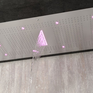 Soffione doccia led a soffitto installazione da incasso con cascata acciaio inox rettangolare