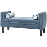 Panca Fondoletto con Braccioli Trapuntati e 2 Cuscini, in Ciniglia e Legno, 115.5x45x56 cm, Grigio e Nero