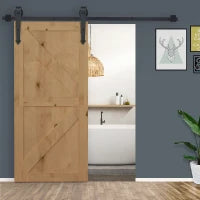 Kit per Porta Scorrevole in Stile Rustico con Binario 200cm e Rotelle, Nero