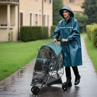 Passeggino per Cani Piccoli Pieghevole a 3 Ruote con Copertura Antipioggia e Cestino, Verde Scuro