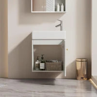 Mobile da bagno con lavabo e mobiletto sottolavabo sospeso, con spazio contenitore, 46x26x56 cm, Bianco