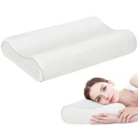 Cuscino Cervicale in Memory Foam a Doppia Altezza con Copertura Rimovibile, 60x40x10/12 cm, Bianco Crema