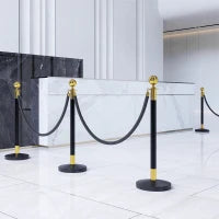 Colonnine Segnapercorso in Acciaio Inox con Corda Vellutata Nera di 1.5 m e Base Riempibile, Ø32x96 cm