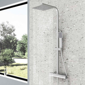 AICA Colonna doccia con miscelatore termostatico, rubinetto doccia rettangolare 28x4cm, soffione doccia quadrato 25x25cm in acciaio inox cromato