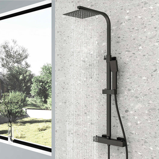 AICA Colonna doccia con miscelatore termostatico, rubinetto doccia rettangolare 28x4cm, soffione doccia quadrato 20x20cm in acciaio inox nero