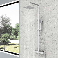 Colonna doccia multifunzioni, set doccia completo di soffione, doccetta e miscelatore termostatico regolabile, cromato