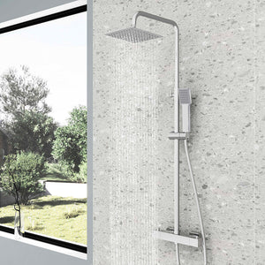 Colonna doccia multifunzioni, set doccia completo di soffione, doccetta e miscelatore termostatico regolabile, cromato