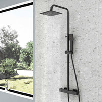 Colonna doccia multifunzioni, set doccia completo di soffione, doccetta e miscelatore termostatico regolabile, nero