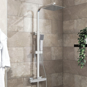 AICA ITALY Sistema Doccia Antiscottatura, Set Doccia con 20x20cm Soffione a Pioggia e 6x22cm Doccetta, Altezza Regolabile 80-120 cm Cromo