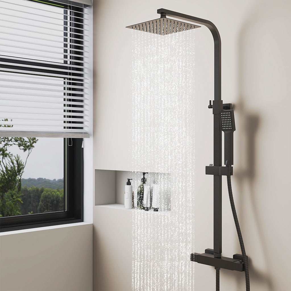 AICA ITALY Colonne Doccia Termostatiche Nero, Set Doccia con Termostato, Soffione e Doccino Quadrati