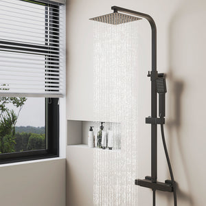 AICA ITALY Colonne Doccia Termostatiche Nero, Set Doccia con Termostato, Soffione e Doccino Quadrati