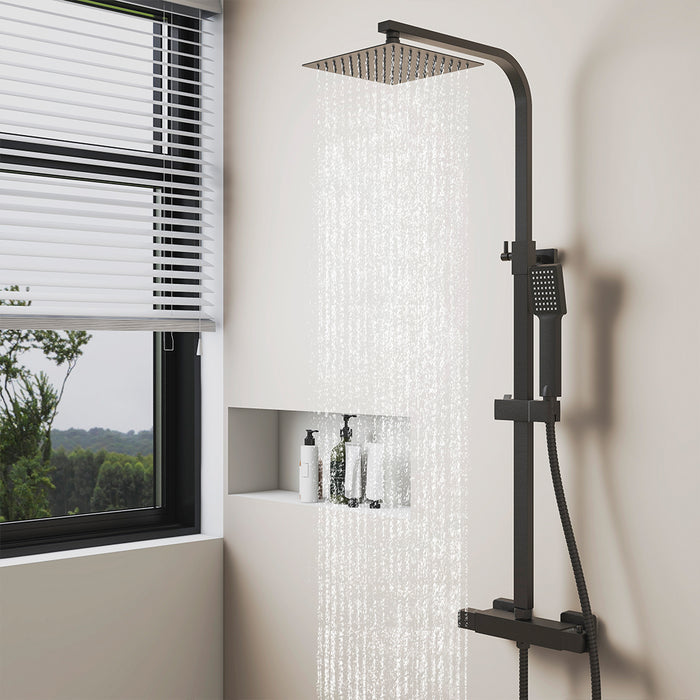 AICA ITALY Colonne Doccia Termostatiche Nero, Set Doccia con Termostato, Soffione e Doccino Quadrati