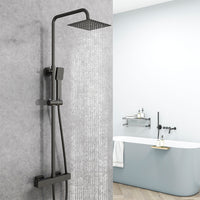 AICA Colonna Doccia con Miscelatore Termostatico, Rubinetto Doccia 28x4cm, Soffione Doccia in Acciaio Inox 20x20cm Nero