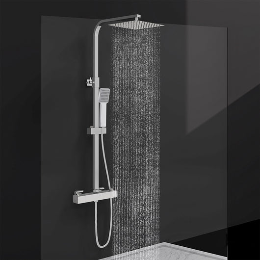 AICAIT Colonna doccia quadrata con soffione quadrato 20x20cm in acciaio inox cromato, sistema doccia a 38℃ antiscottature