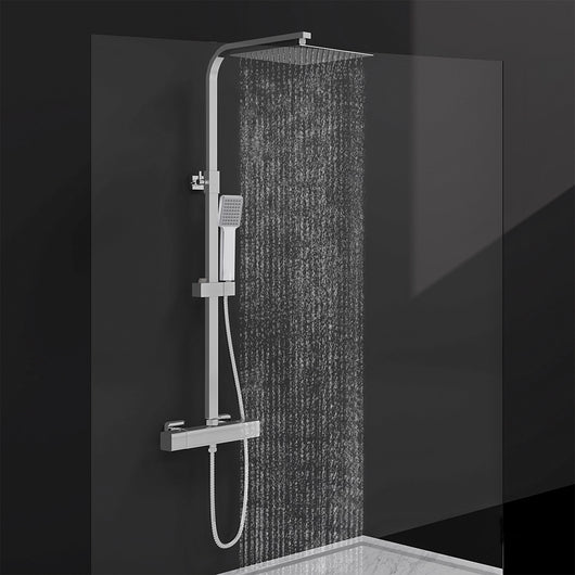 AICAIT Colonna doccia quadrata con soffione quadrato 25x25cm in acciaio inox cromato, sistema doccia a 38℃ antiscottature