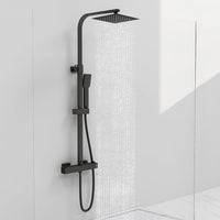 AICAIT Colonna doccia quadrata con soffione quadrato 20x20cm in acciaio inox nero, sistema doccia a 38℃ antiscottature