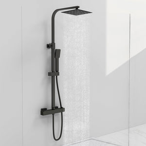 AICAIT Colonna doccia quadrata con soffione quadrato 20x20cm in acciaio inox nero, sistema doccia a 38℃ antiscottature