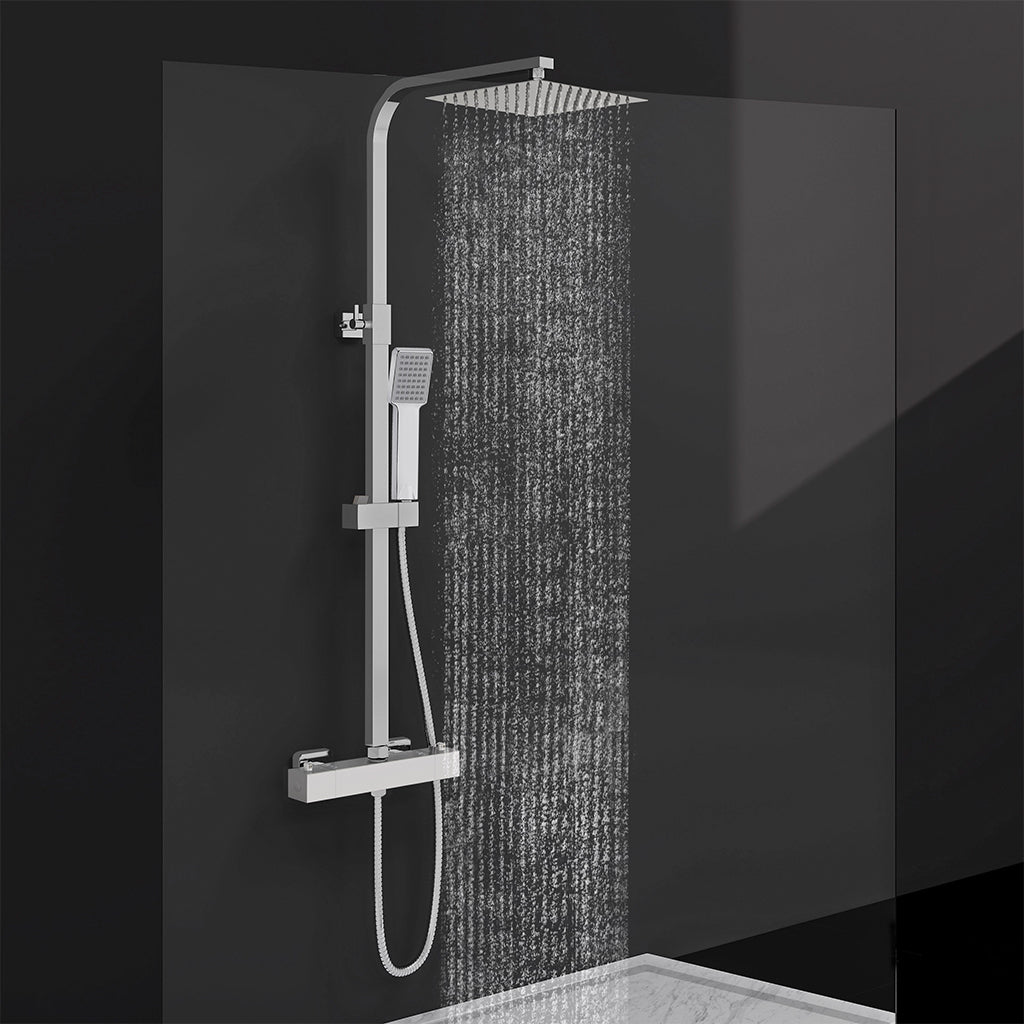 AICAIT Colonna doccia quadrata con soffione quadrato 20x20cm in acciaio inox cromato, sistema doccia a 38℃ antiscottature