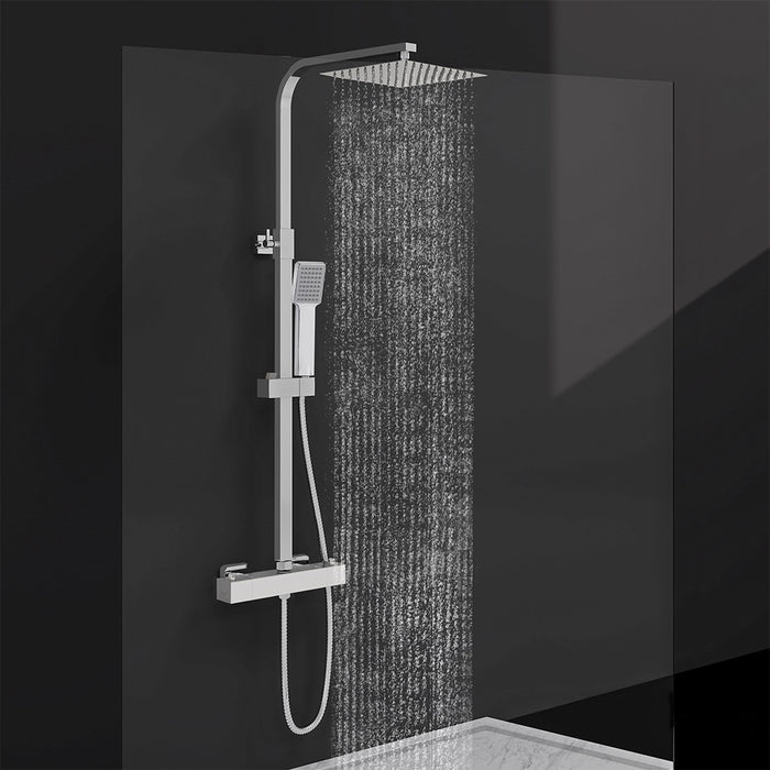 AICAIT Colonna doccia quadrata con soffione quadrato 20x20cm in acciaio inox cromato, sistema doccia a 38℃ antiscottature