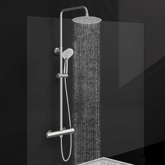 AICAIT Colonna doccia rotonda con soffione rotondo 25x25cm in acciaio inox cromato, sistema doccia a 38℃ antiscottature