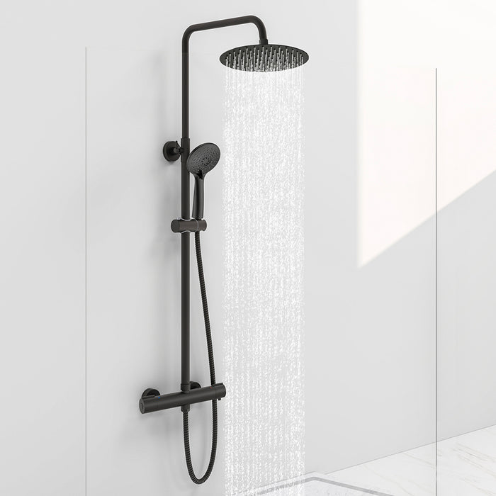 AICAIT Colonna doccia rotonda con soffione rotondo 25x25cm in acciaio inox nero, sistema doccia a 38℃ antiscottature