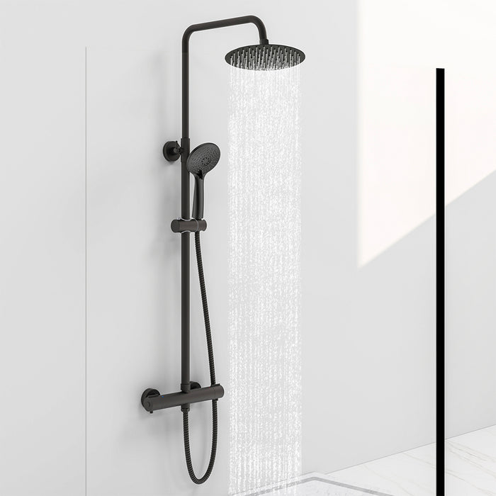 AICAIT Colonna doccia rotonda con soffione rotondo 20x20cm in acciaio inox nero, sistema doccia a 38℃ antiscottature