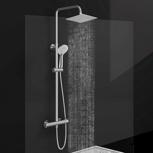 AICAIT Colonna doccia rotonda con soffione quadrato 20x20cm in acciaio inox cromato, sistema doccia a 38℃ antiscottature